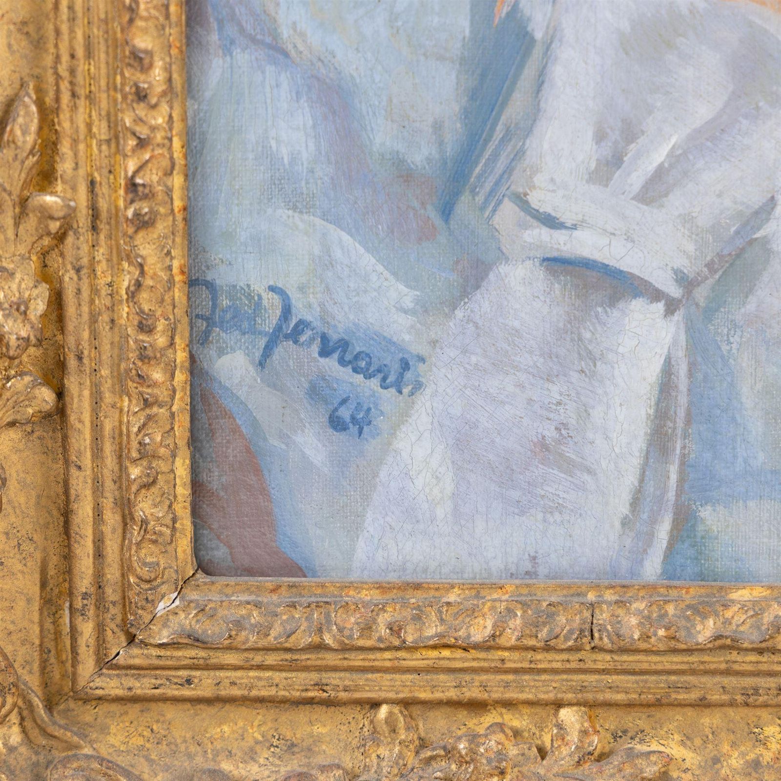 photo for sale Pair Of Mid 20th C. Italian Portraits In Swept Gilt Frames