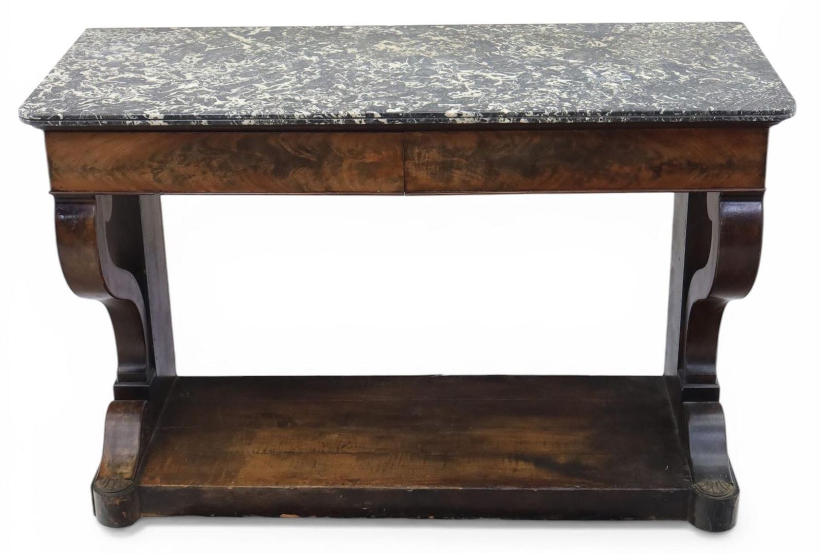 Fine Napoleon I Period French Mahogany Console Table With Variegated Marble Top photo furniture