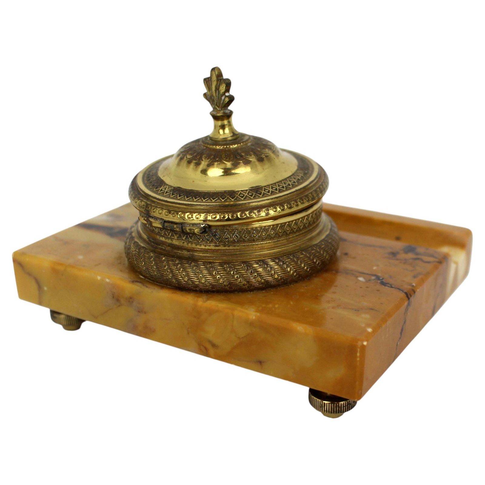 Antique Siena Marble And Ormolu Inkwell C.1900