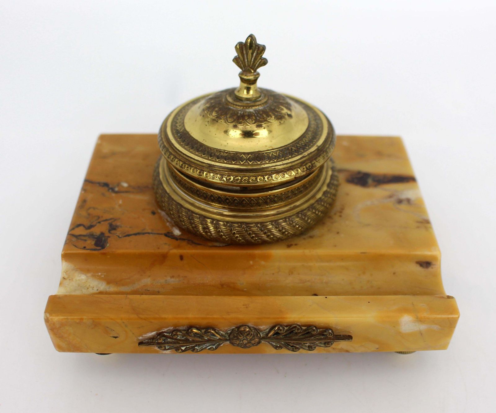 photo for sale Antique Siena Marble And Ormolu Inkwell C.1900