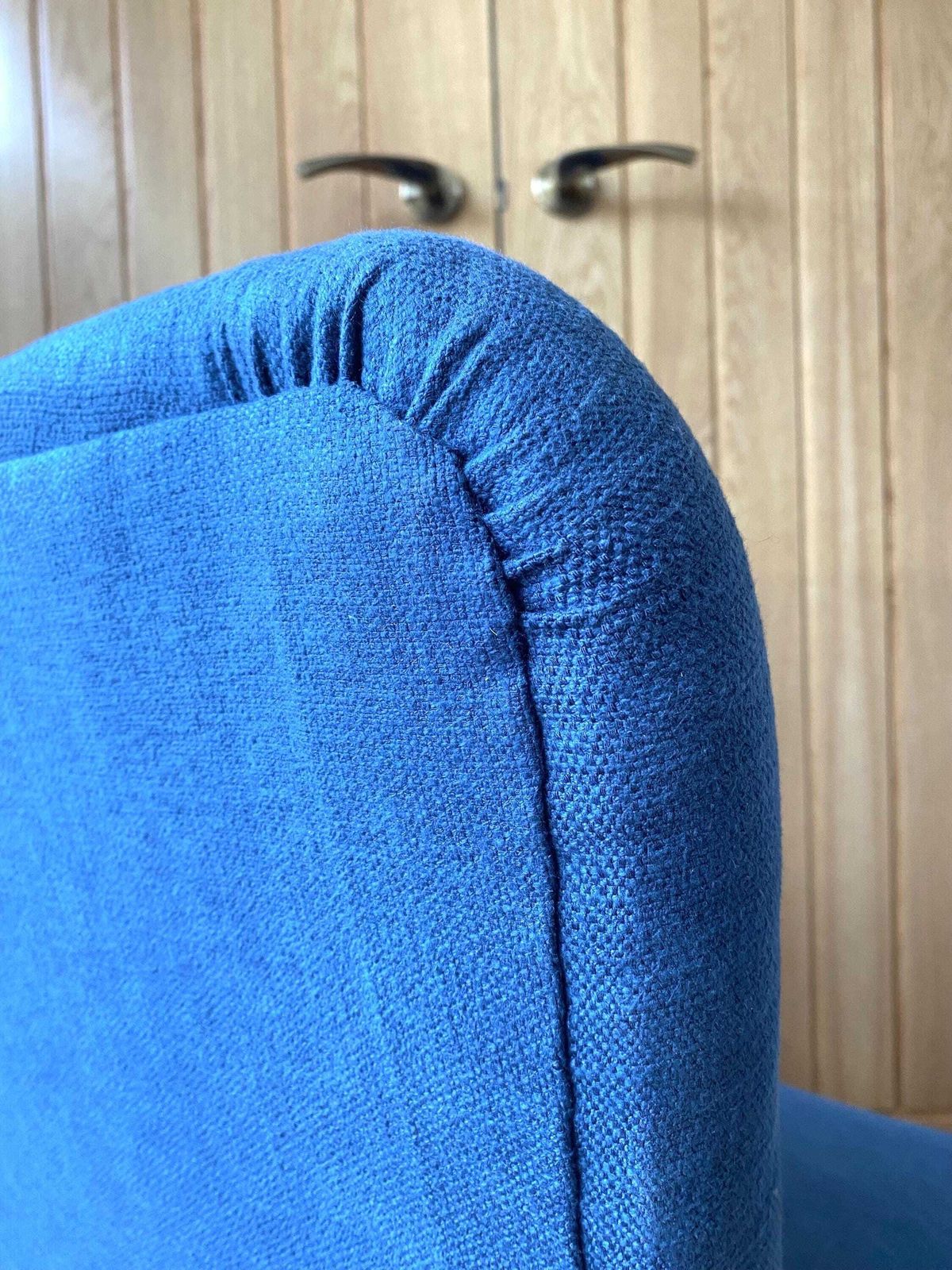 Antique Reupholstered Edwardian Button Back Nursing Chair In Blue photo vinterior