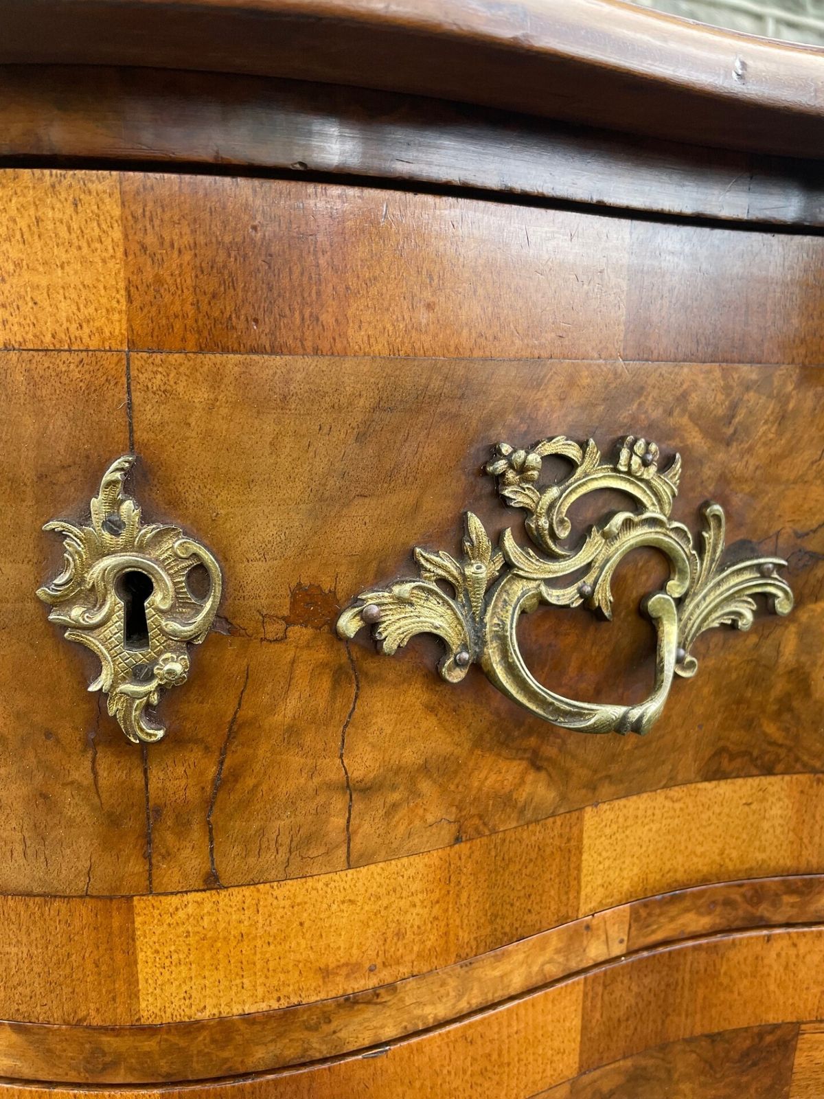 Furniture Antique Serpentine Burr Walnut Chest Of Drawers photo