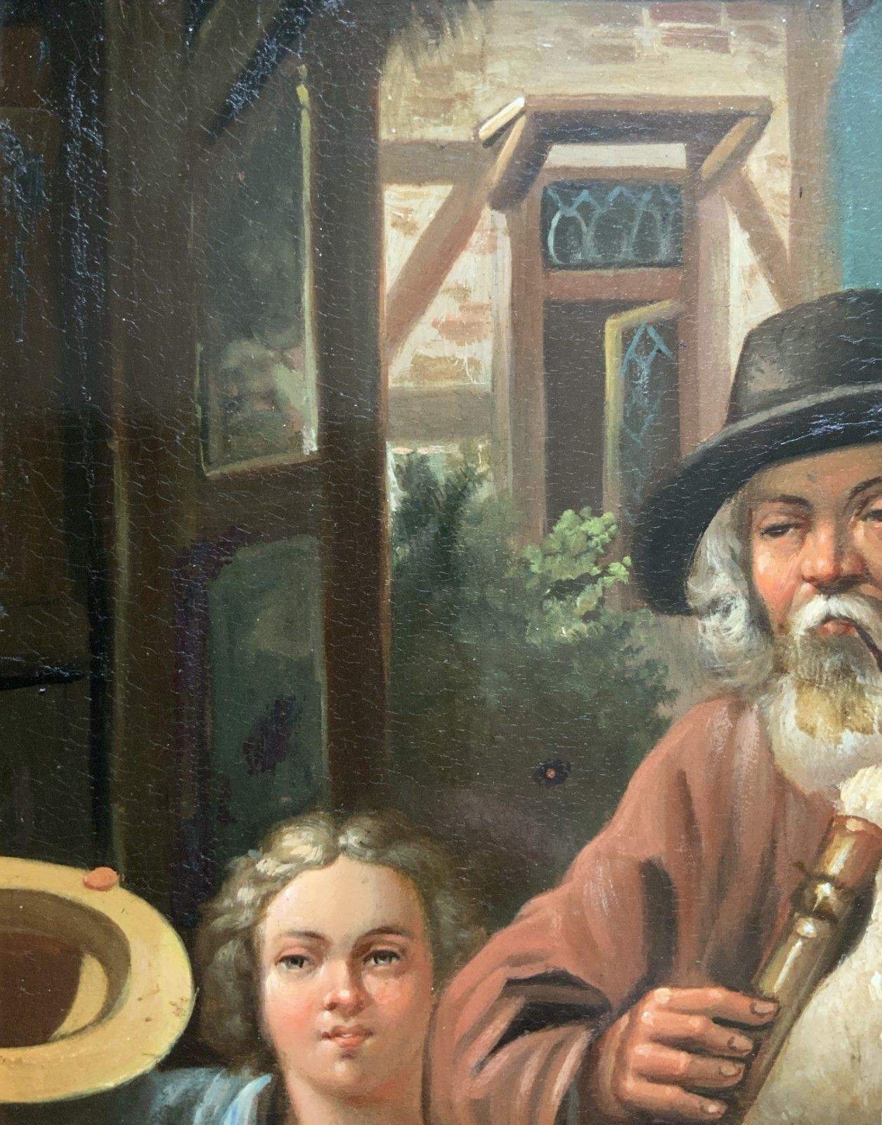 Antique Dutch Oil Painting Musician In The Manner Of David Teniers (1610 1690) photo vintage