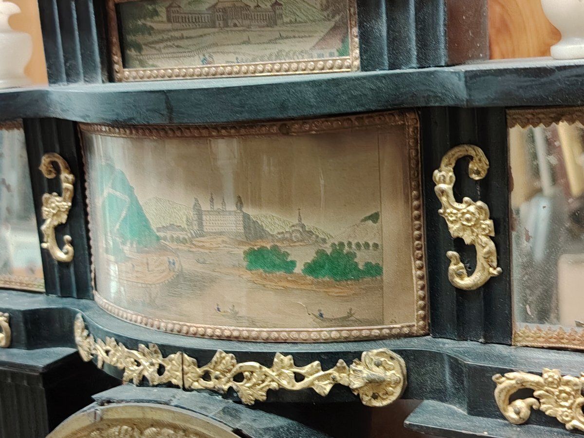 Biedermeier Mantel Clock In Ebonized And Gilded Wood, With Alabaster Columns, 19th Century photo buy