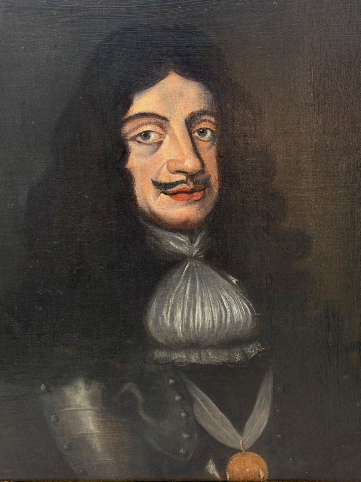 19th Century Oil Portrait Painting Of King Charles II Wearing The Royal Garter After Sir Peter Lily Gilt Framed photo furniture