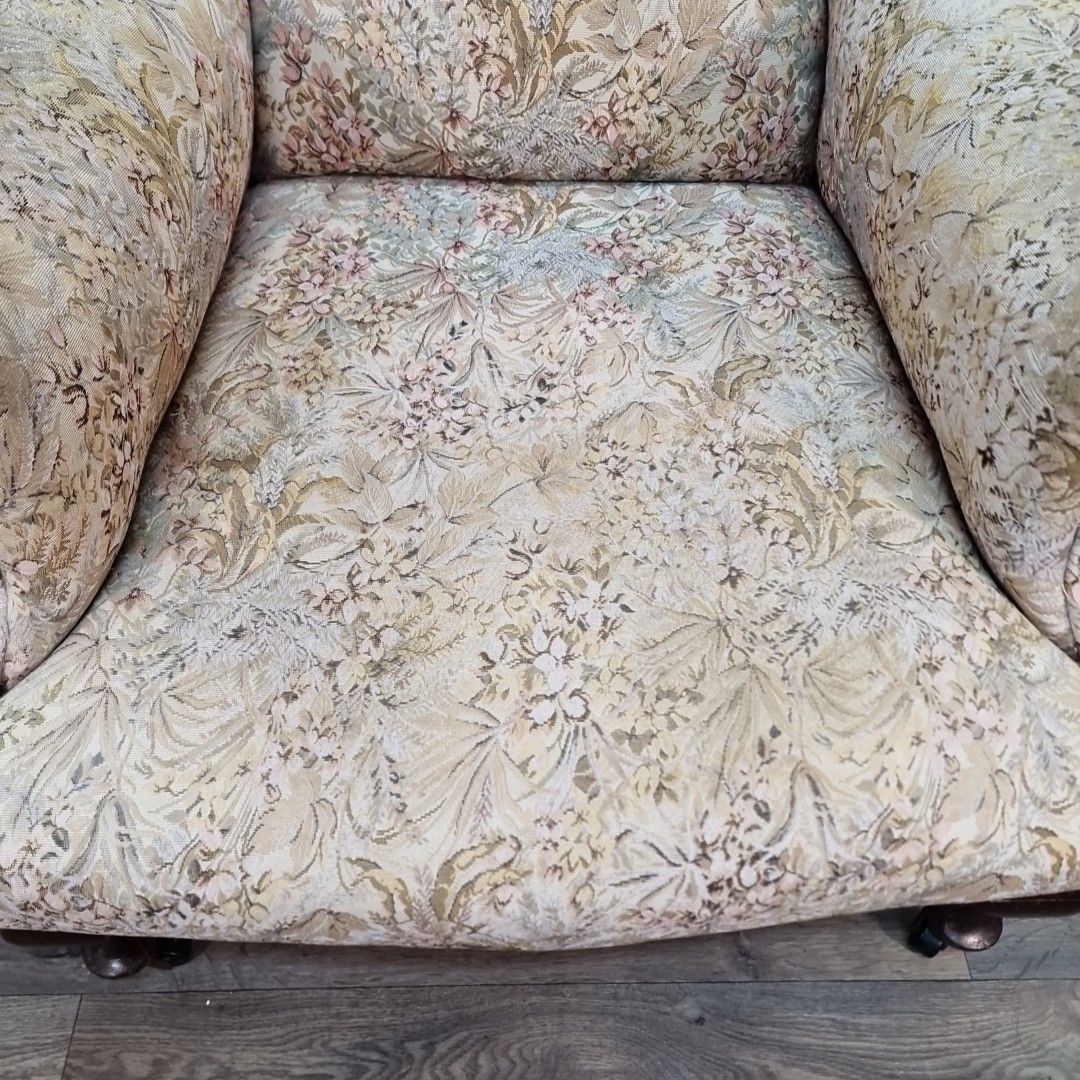 Vintage Wingback Armchair Upholstered Fireside Chair Cabriole Legs Antique Style photo buy
