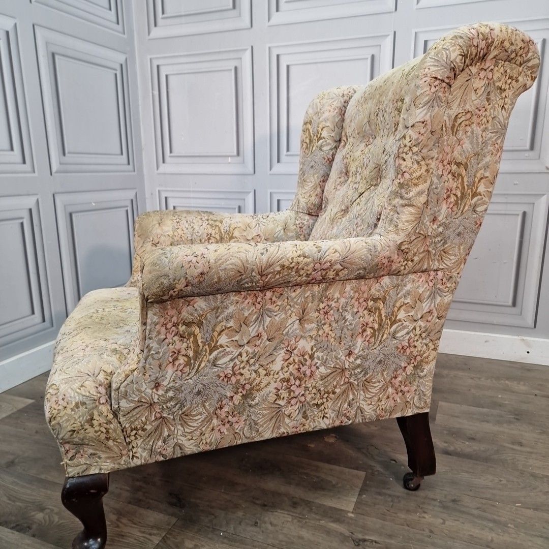 photo buy Vintage Wingback Armchair Upholstered Fireside Chair Cabriole Legs Antique Style