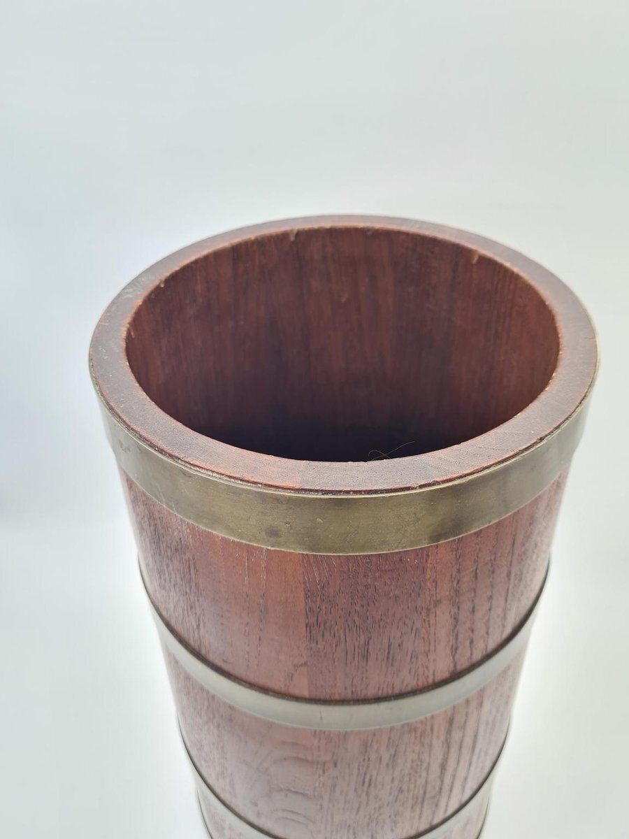 Campanian Wooden Umbrella Stand With Brass Fittings, 1960s photo vintage