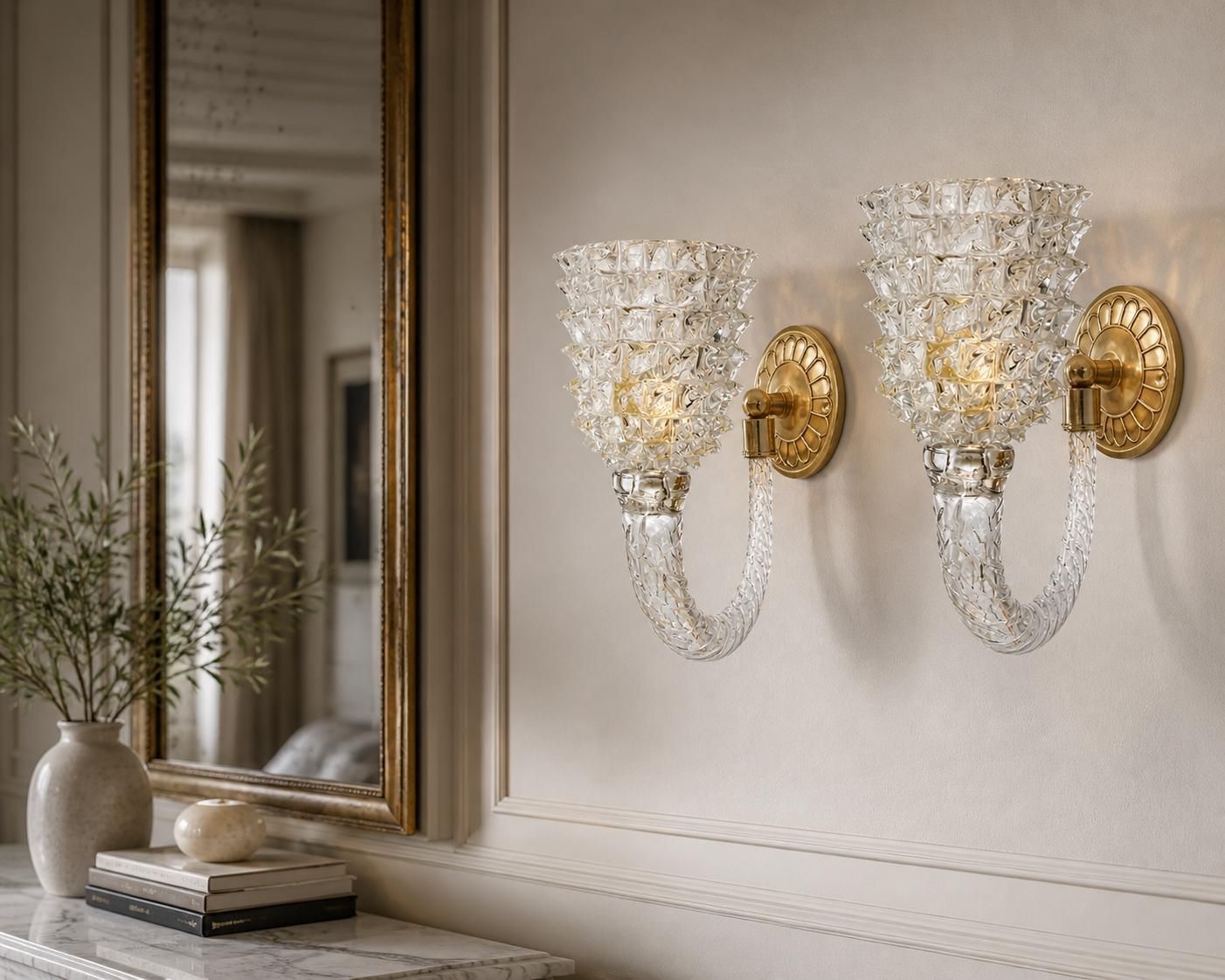 photo furniture Set Of 2 Art Deco Wall Light In Murano Rostrato Glass By Barovier E Toso, 1950s