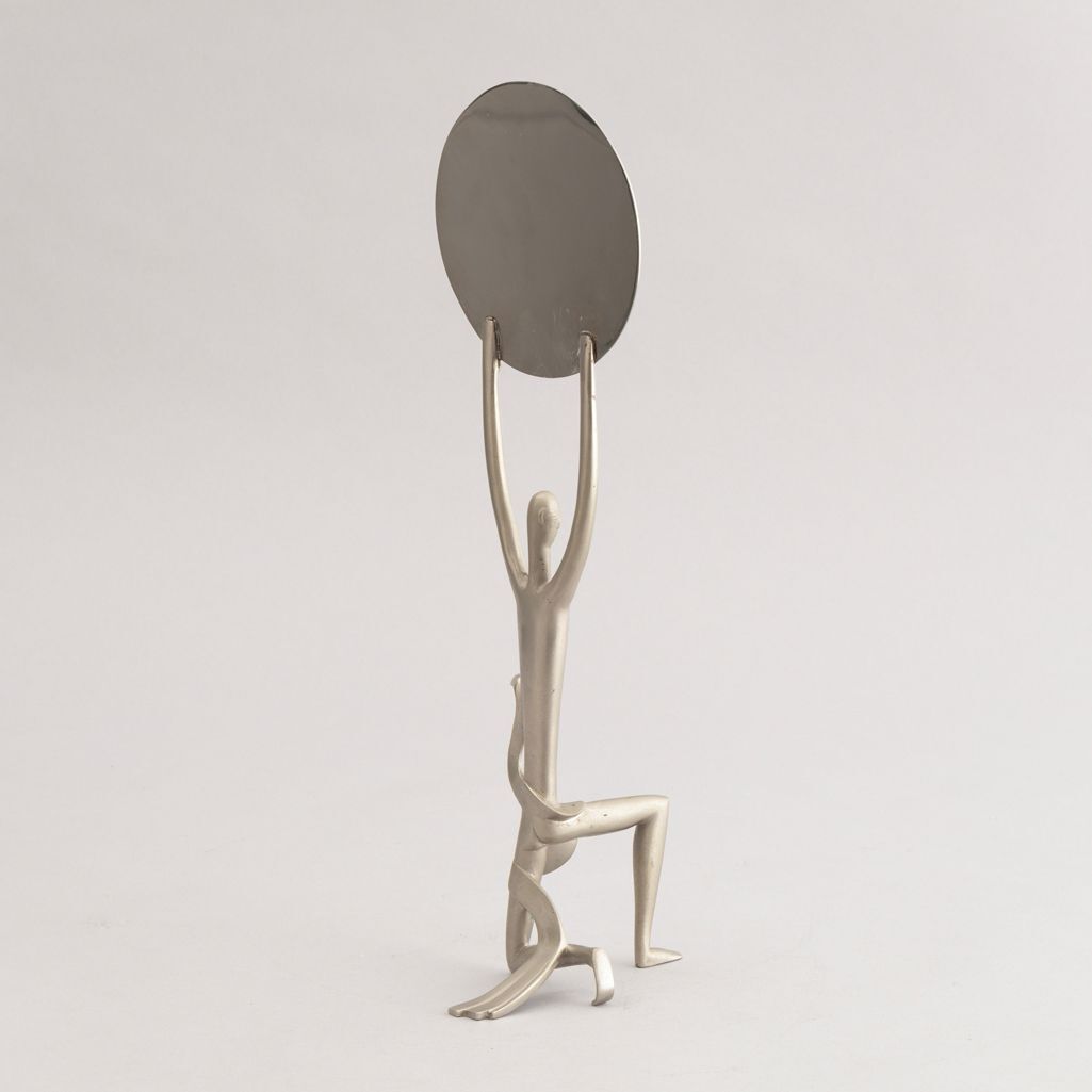 Nickel Plated Brass Table Mirror By Whw Hagenauer, Vienna, Austria (Not Stamped) photo for sale