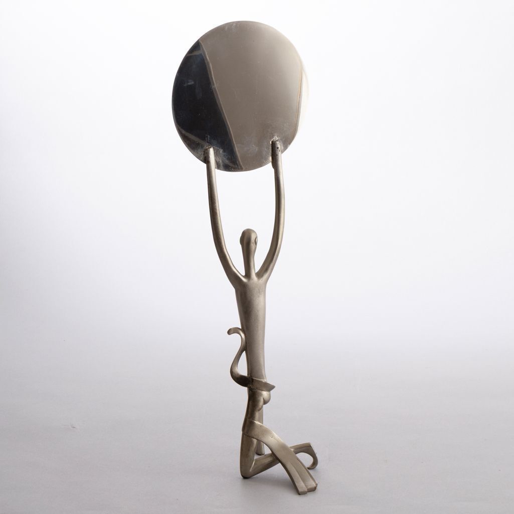 Nickel Plated Brass Table Mirror By Whw Hagenauer, Vienna, Austria (Stamped) photo for sale