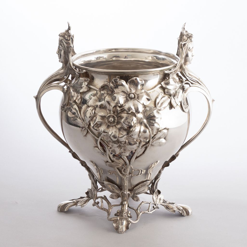 Large Art Nouveau Cast Vase / Champagne Bucket With Tendrils & Flower Heads By Wmf photo furniture