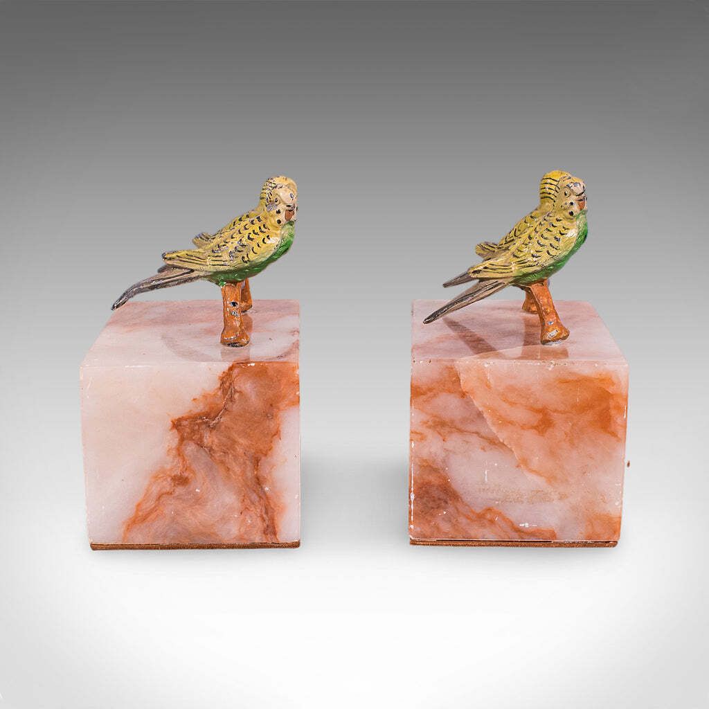 Pair Of Vintage Budgerigar Bookends, Italian, Onyx Marble, Budgies, Novel Rest photo Home Decor