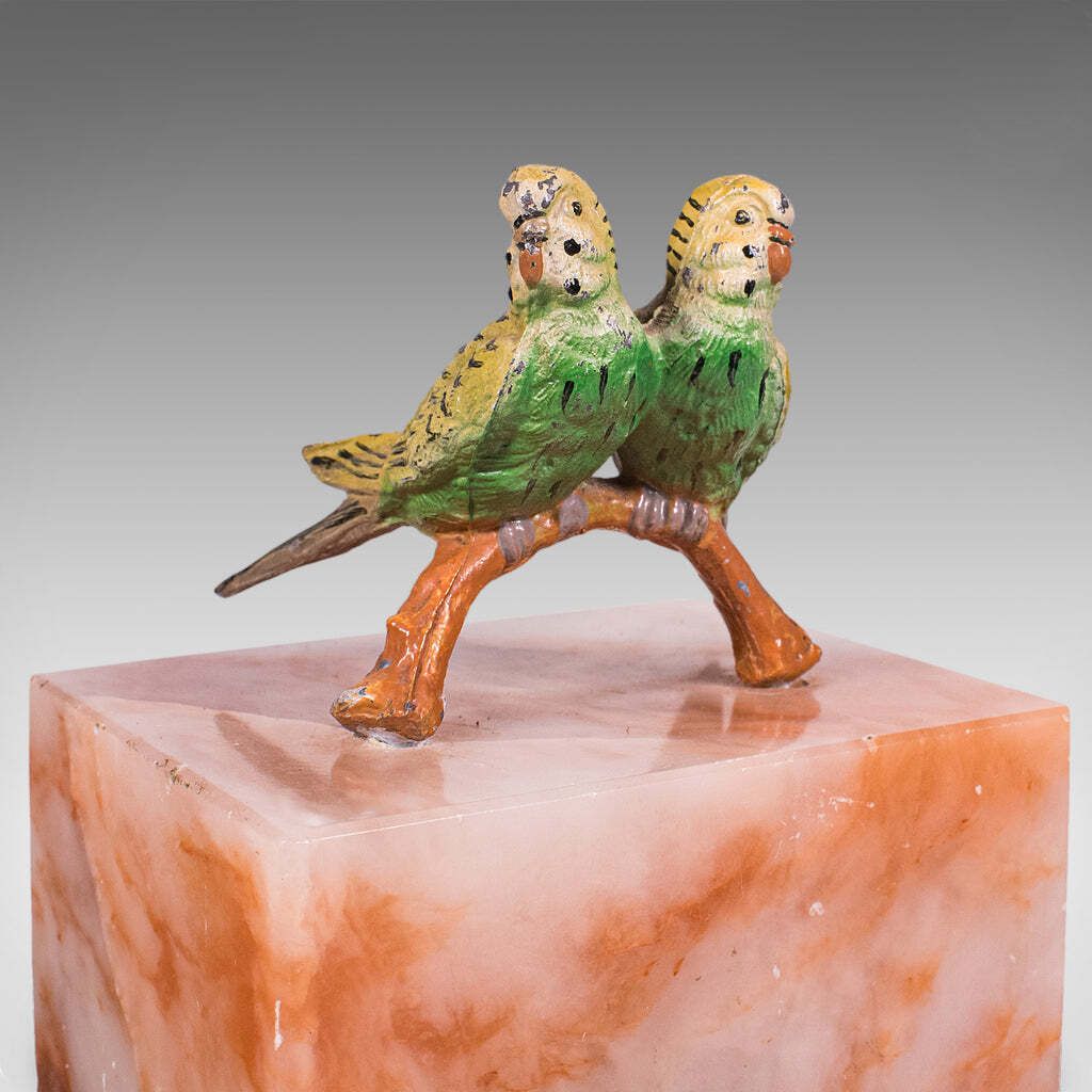 Pair Of Vintage Budgerigar Bookends, Italian, Onyx Marble, Budgies, Novel Rest photo vintage