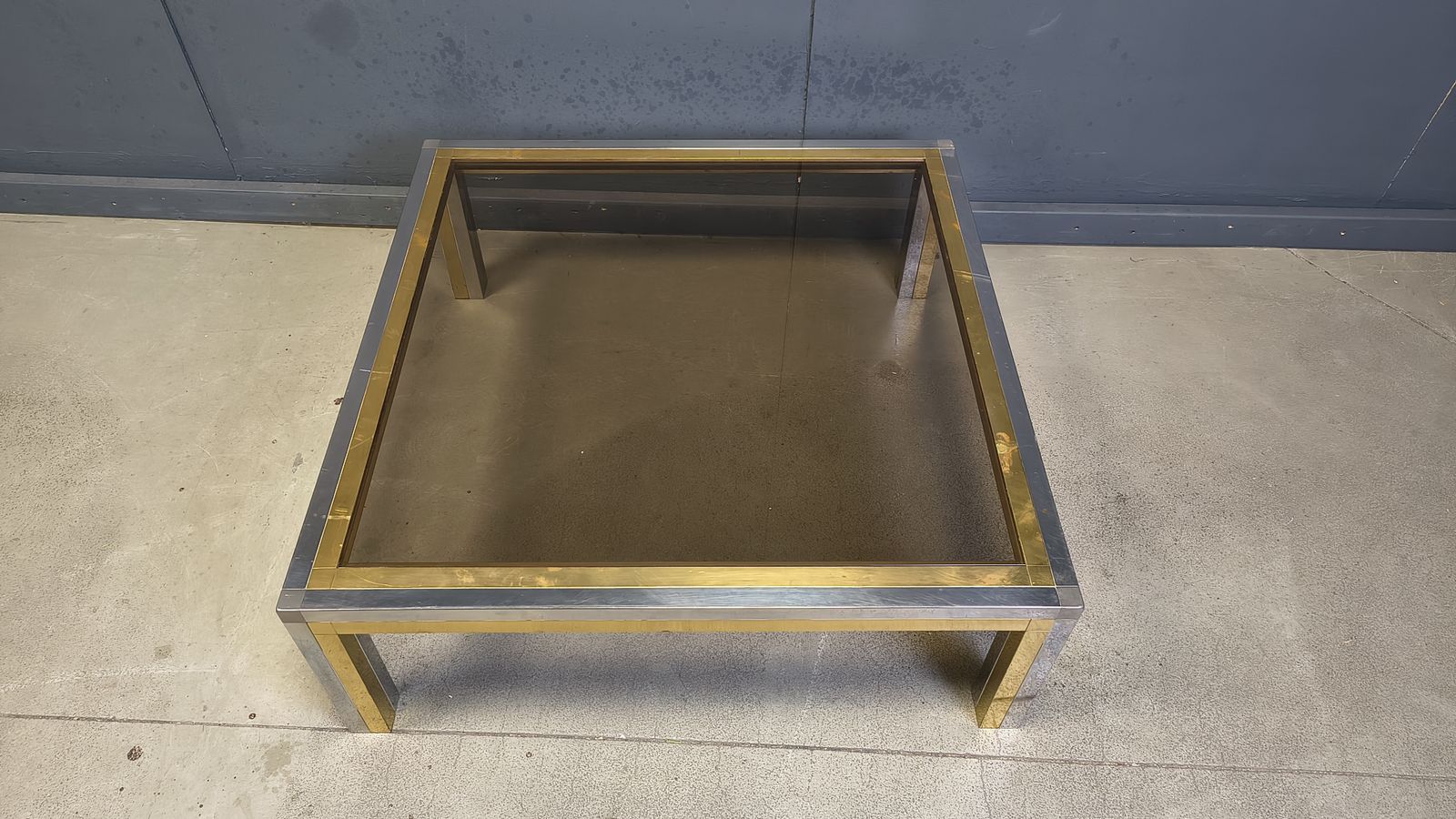 Vintage Chrome And Brass Coffee Table In The Manner Of Romeo Rega, 1970s photo furniture
