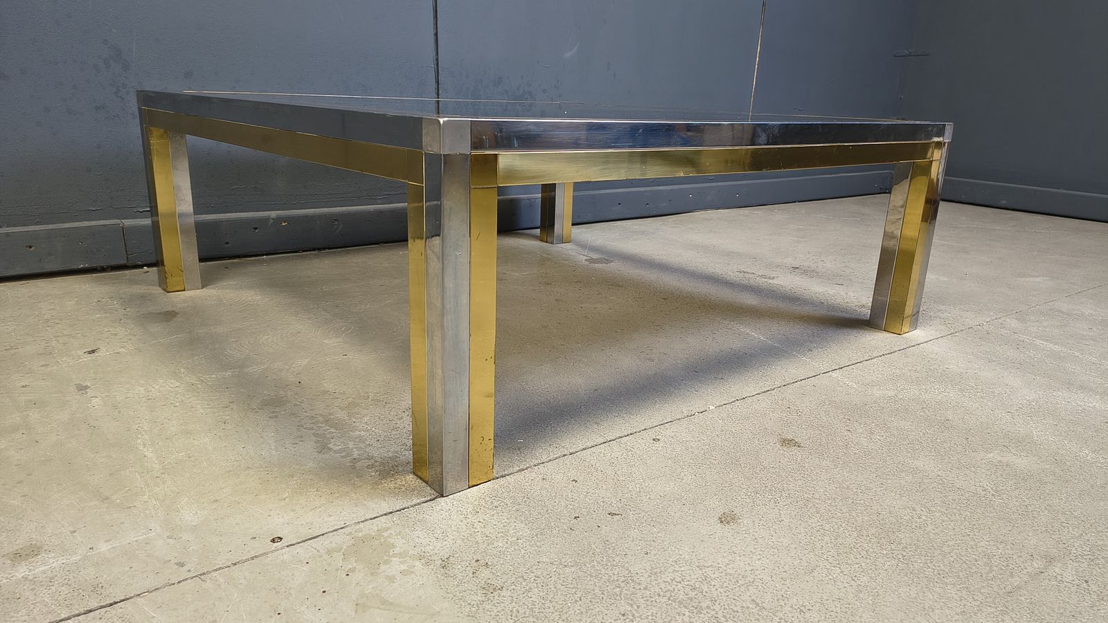 photo furniture Vintage Chrome And Brass Coffee Table In The Manner Of Romeo Rega, 1970s