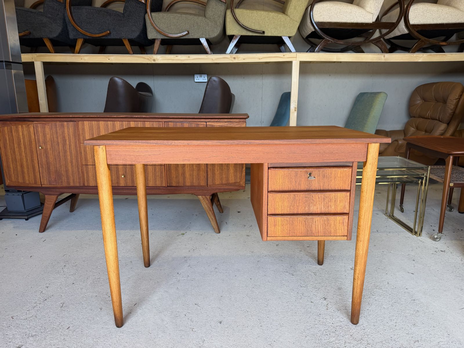 Mid Century Danish Teak Small Desk By Møbelfabrikken La Os Vintage photo furniture