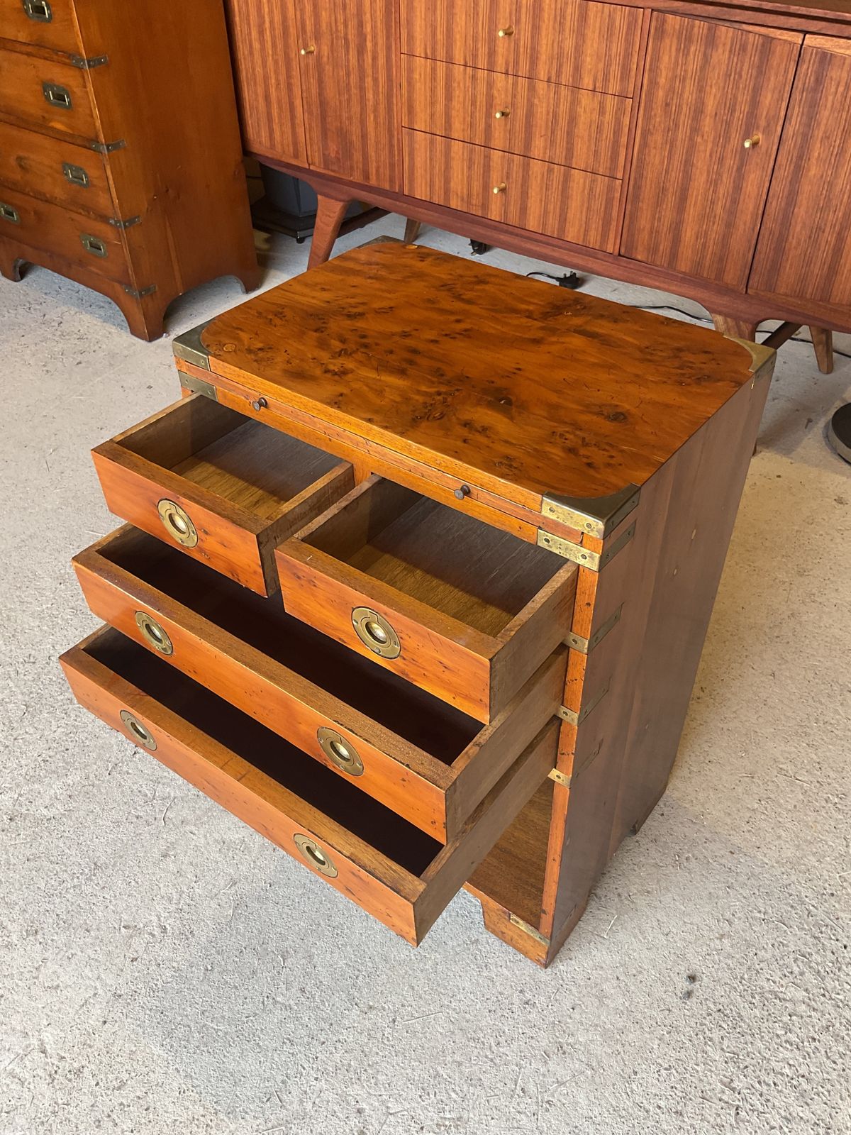 545.0 Antique Regency Walnut  Military Campaign Chest Of Drawers photo