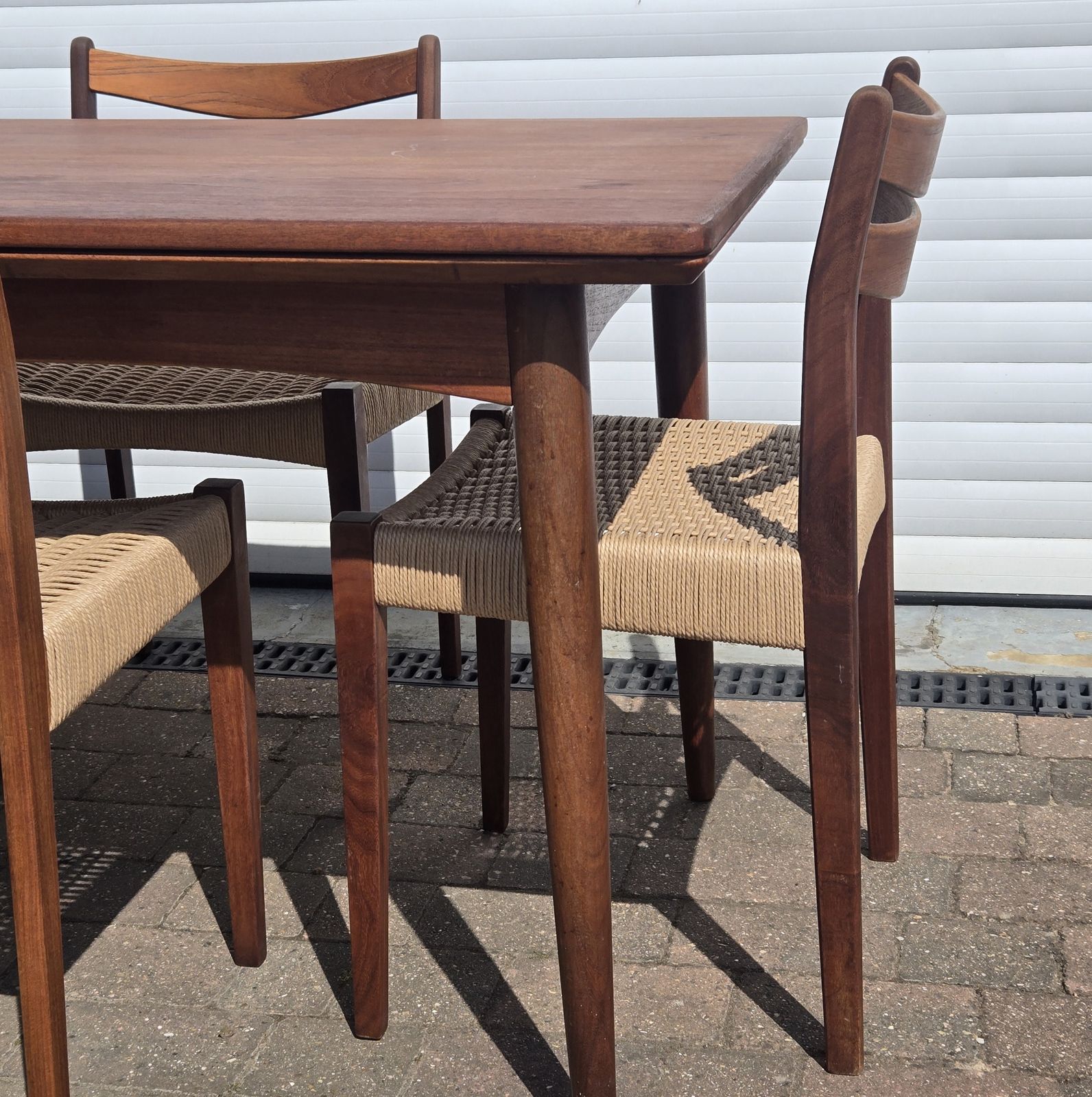 Mid Century Modern Solid Teak Gudme Mobilfabrik Dining Table And 4x Danish Papercord Chairs Fully Refurbished photo for sale