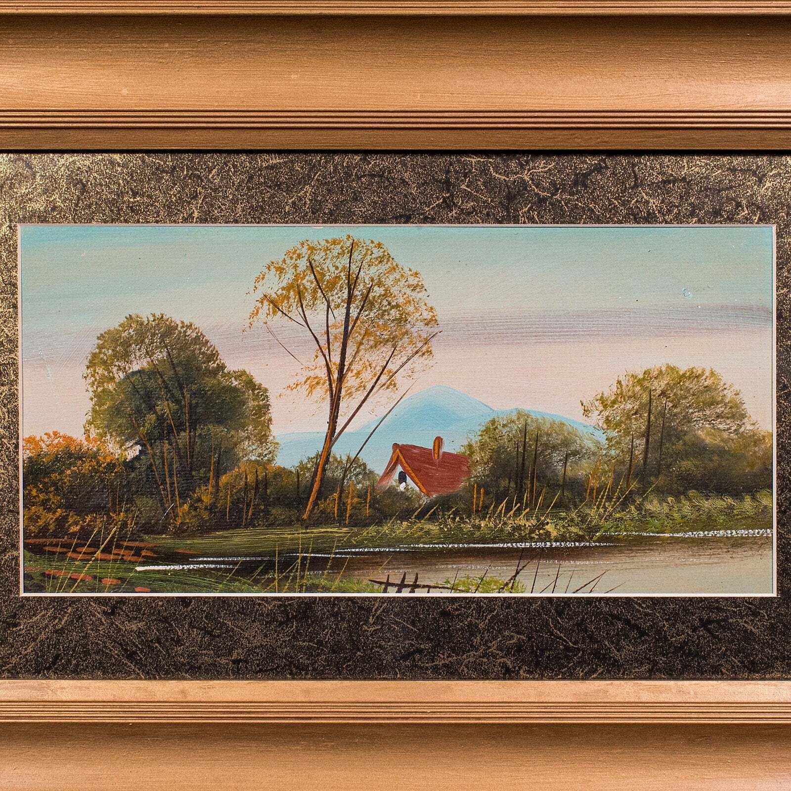 Vintage Landscape Painting, Scottish School, Framed, Oil, Riverbank Scene, Art photo Art