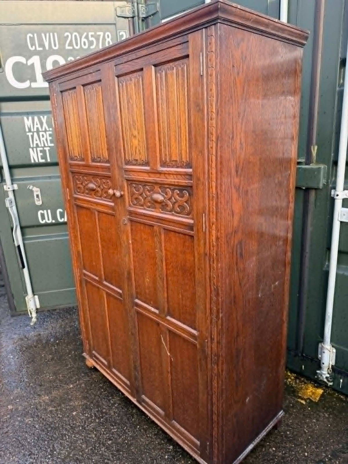 Antique Vintage Carved Double Hallrobe/Wardrobe Ready To Be Upcycled photo for sale