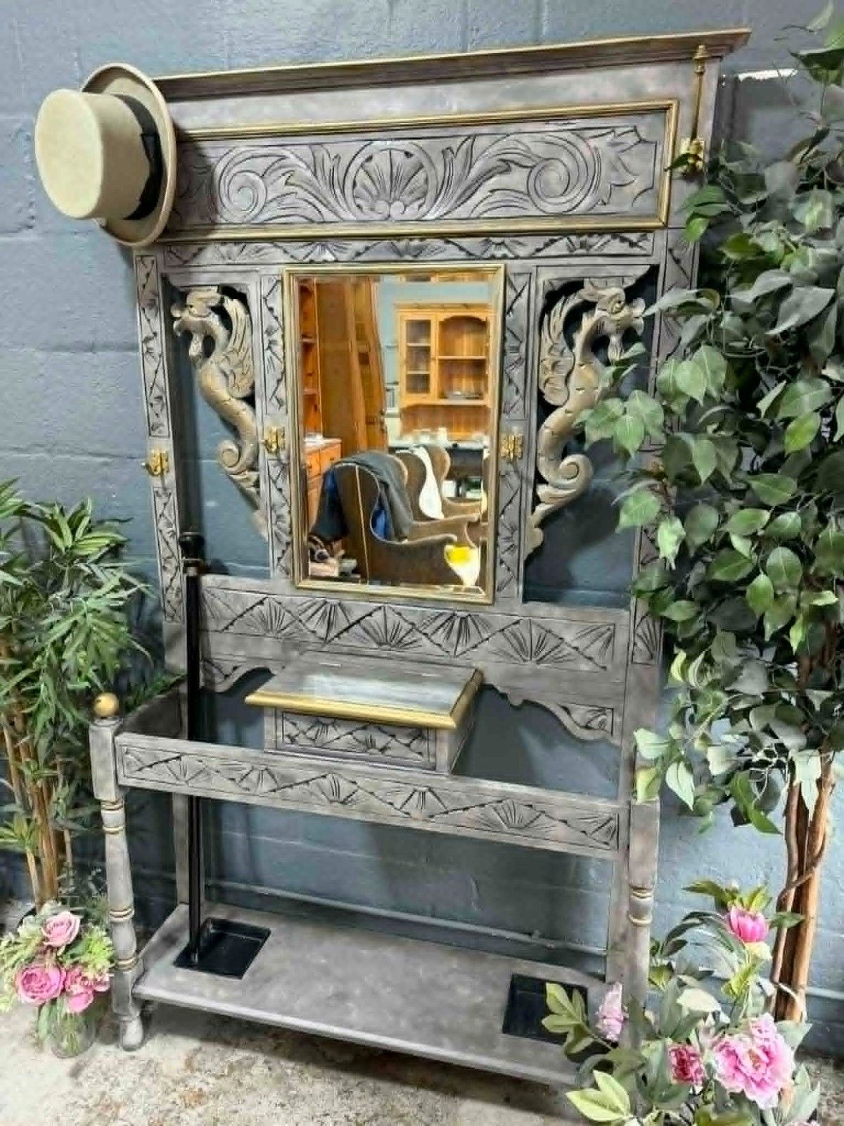 photo for sale Stunning Antique Umbrella Stand / Hall Stand – Hand Painted Stone Grey Effect