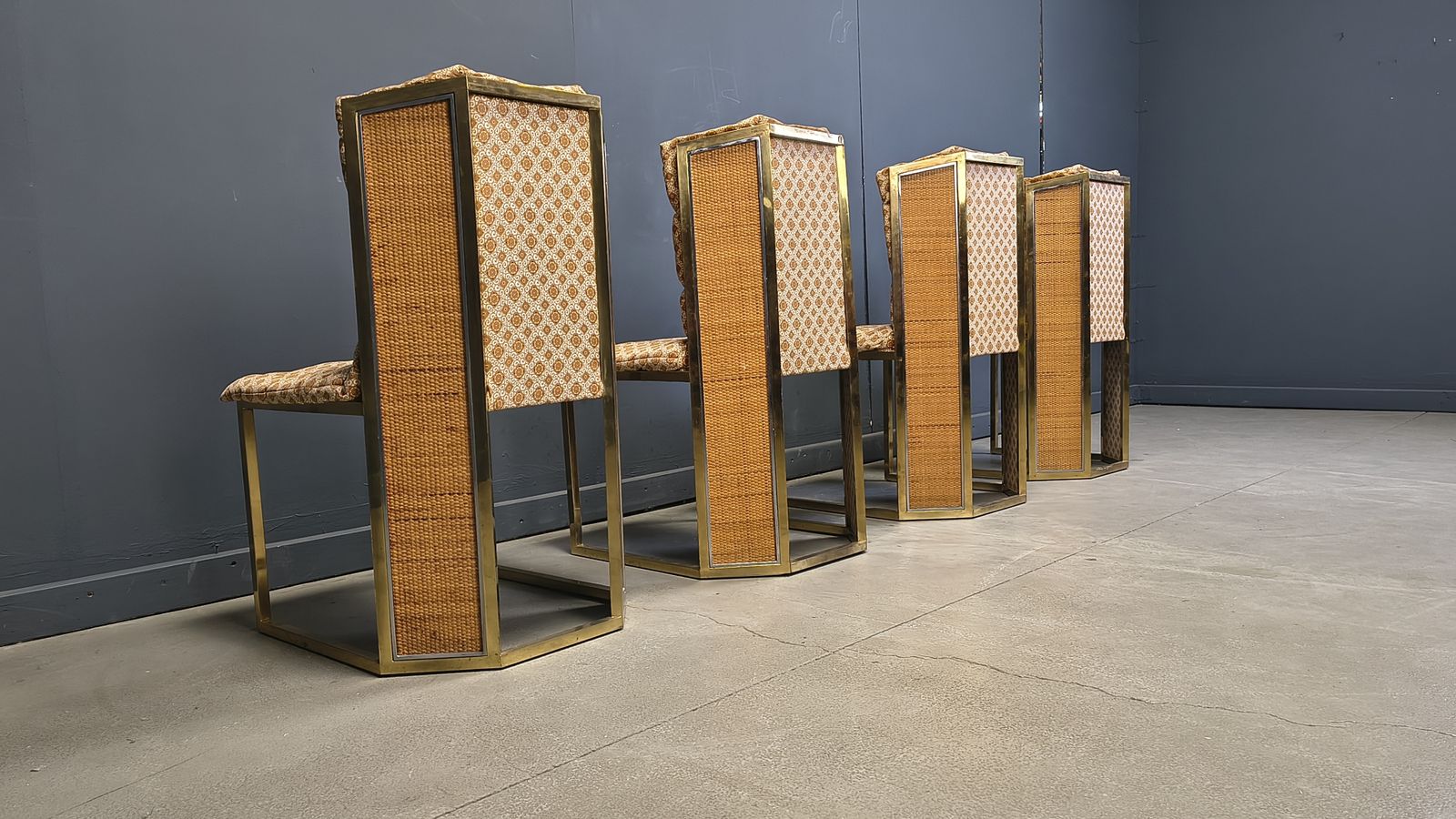 Romeo Rega N. 6 Chairs In Brass Metal And Wicker For Mario Sabot, 1970s   Set Of 4 photo Furniture