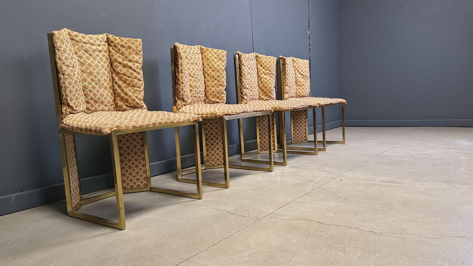 Romeo Rega N. 6 Chairs In Brass Metal And Wicker For Mario Sabot, 1970s   Set Of 4 photo buy