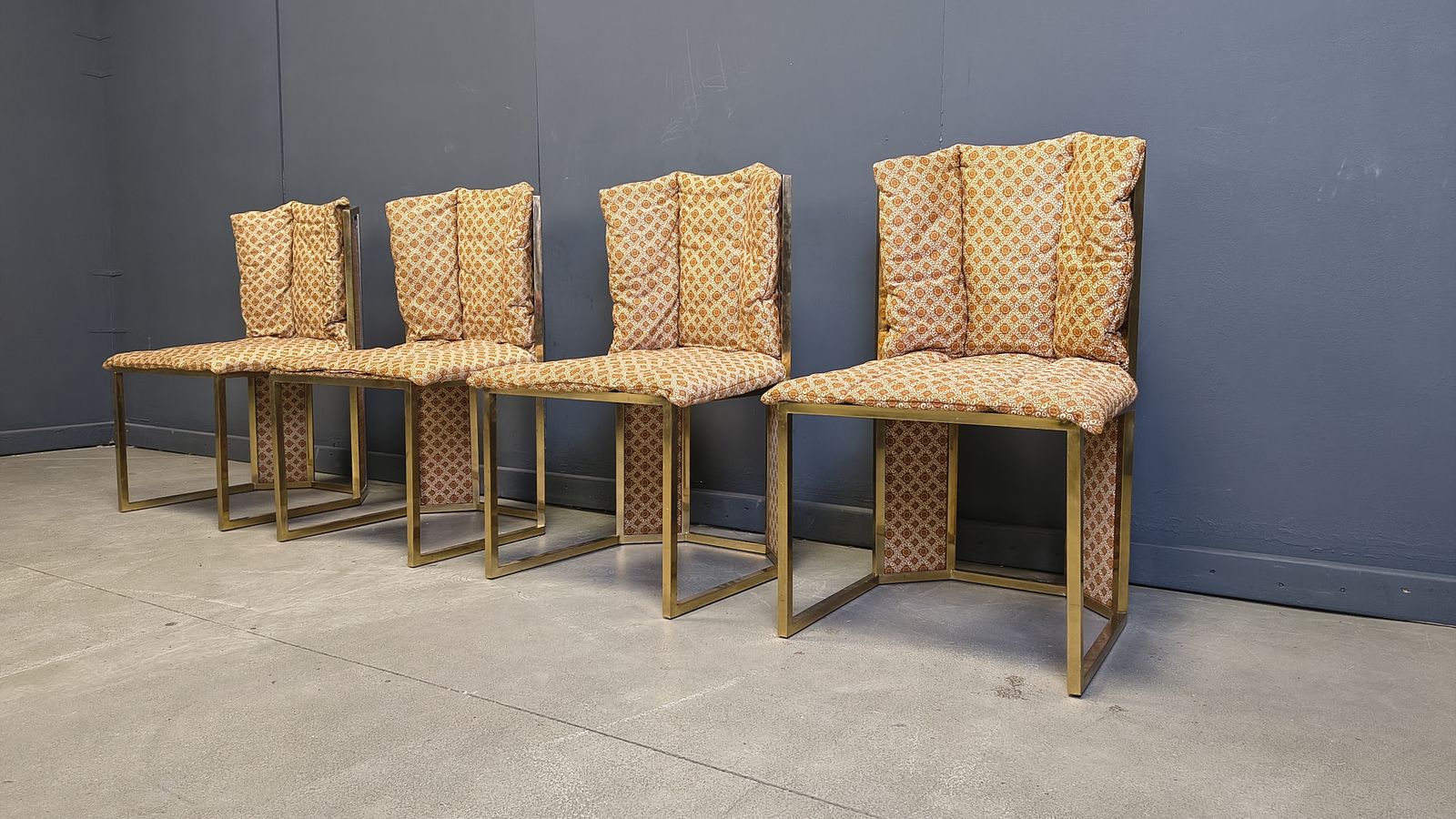 Romeo Rega N. 6 Chairs In Brass Metal And Wicker For Mario Sabot, 1970s   Set Of 4 photo vintage