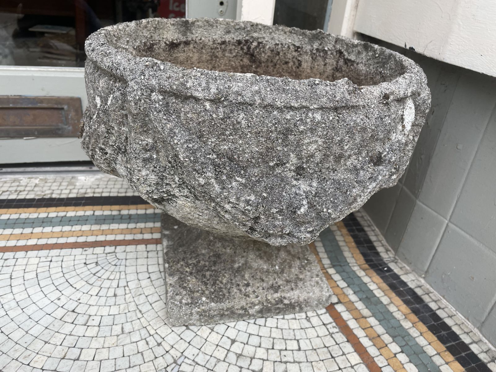 Antique Pair Of Weathered Garden Footed Swag Urns photo Garden Decor