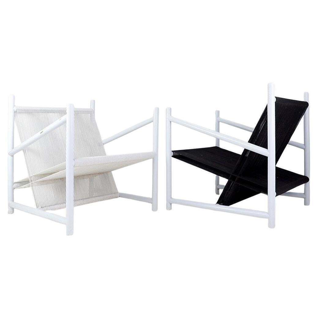 Indoor/Outdoor Pair Of Black/White Armchairs   20thc
