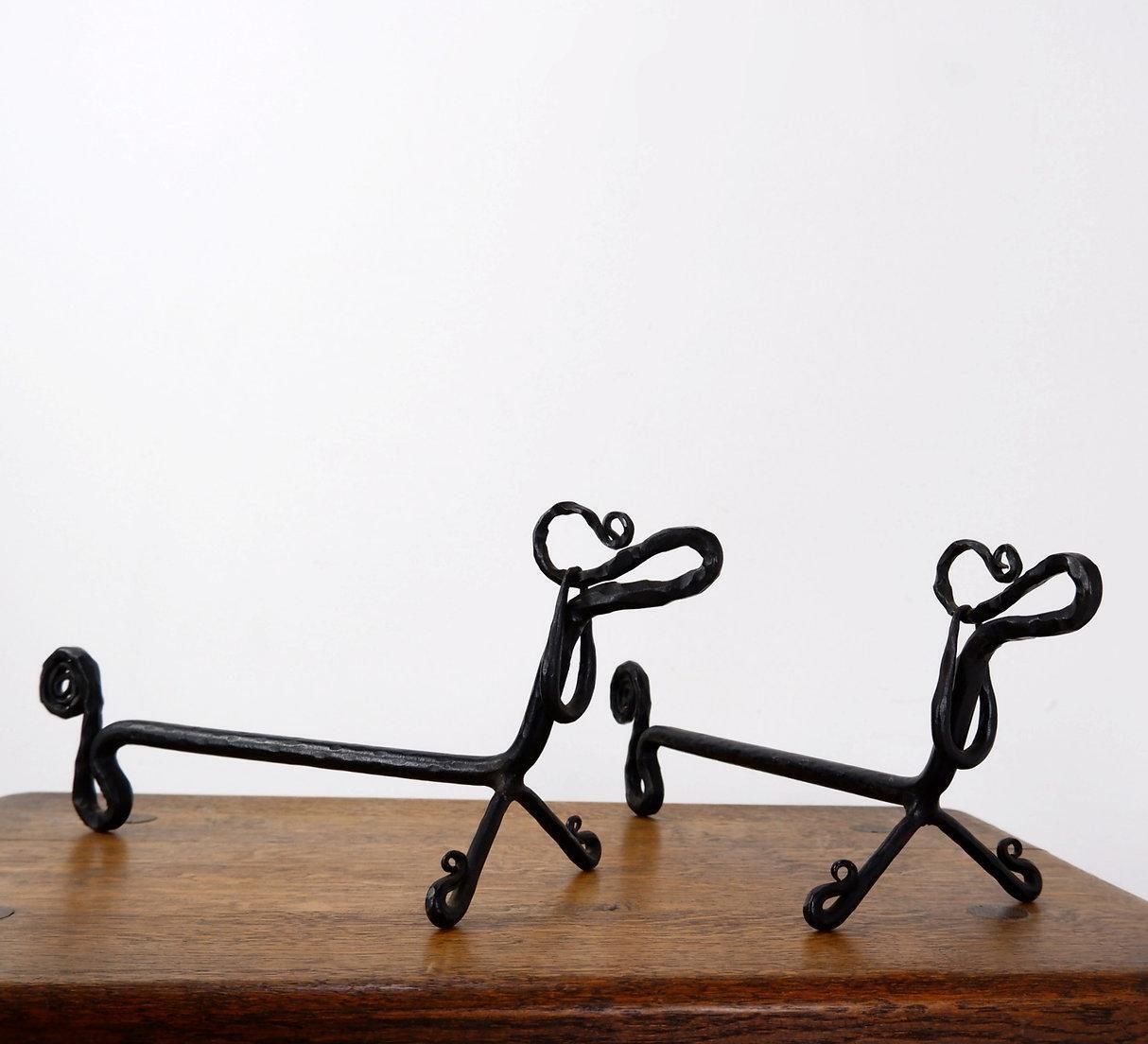 Pair Of Wrought Iron Dachshund Andirons   20th Century photo vintage