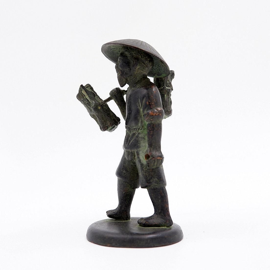 photo furniture Asian Farmer Bronze Figurine, 19th Century Folk Art Sculpture, Vietnam