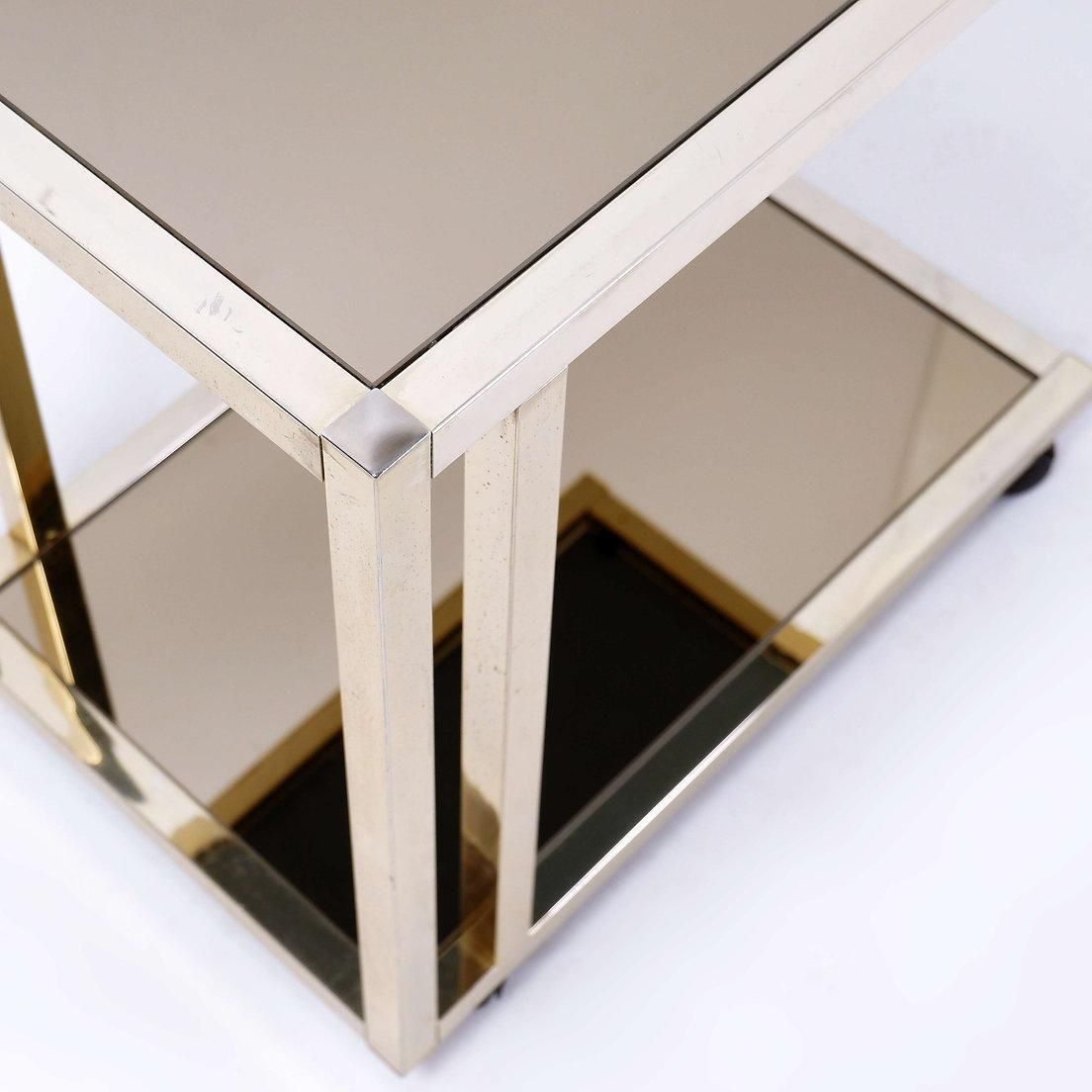 Belgian Gilded Bar Cart By Belgo Chrom, Smoked Mirror Glass, 1970s photo for sale