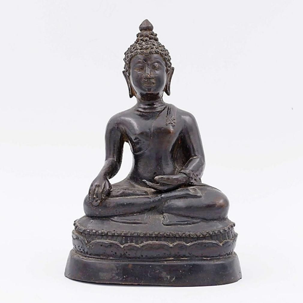 Buddha Calling The Earth To Witness Bronze Statuette, 20th Century