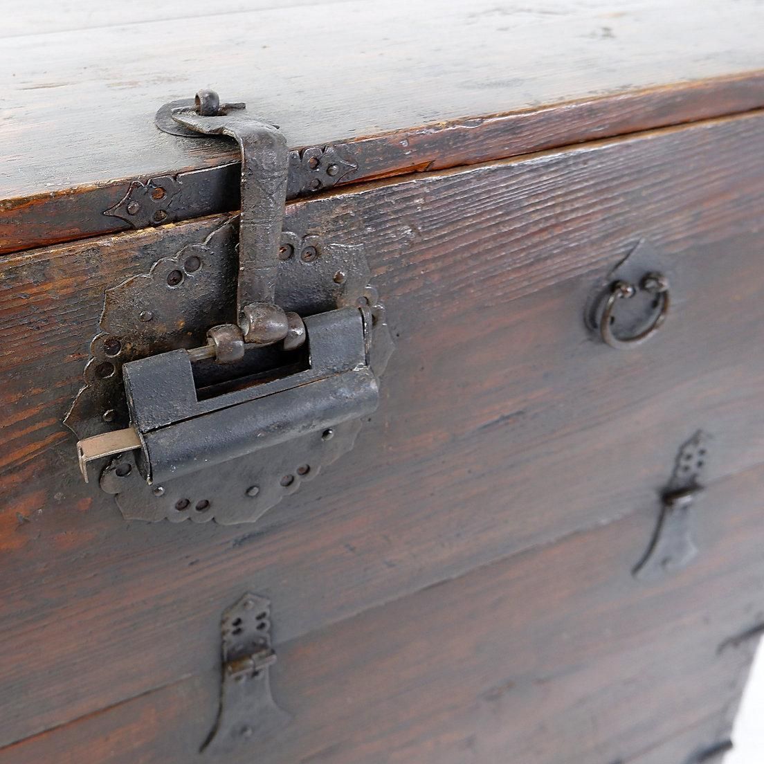 Asian Wooden Chest With Decorative Fittings   18thc photo vinterior