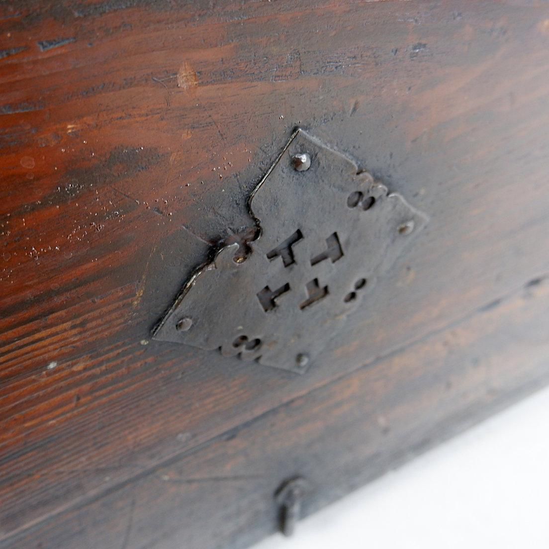 Furniture Asian Wooden Chest With Decorative Fittings   18thc photo