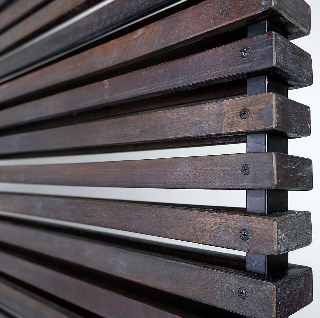 Slatted Wood Panel Room Divider Or Slatted Coat Rack With 10 Mobile Hooks   20th photo vinterior