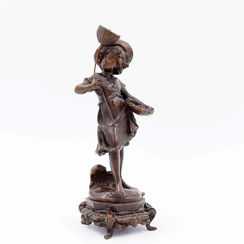 Art Bronze Boy With Butterfly By Auguste Moreau, France, Late 19th Century photo