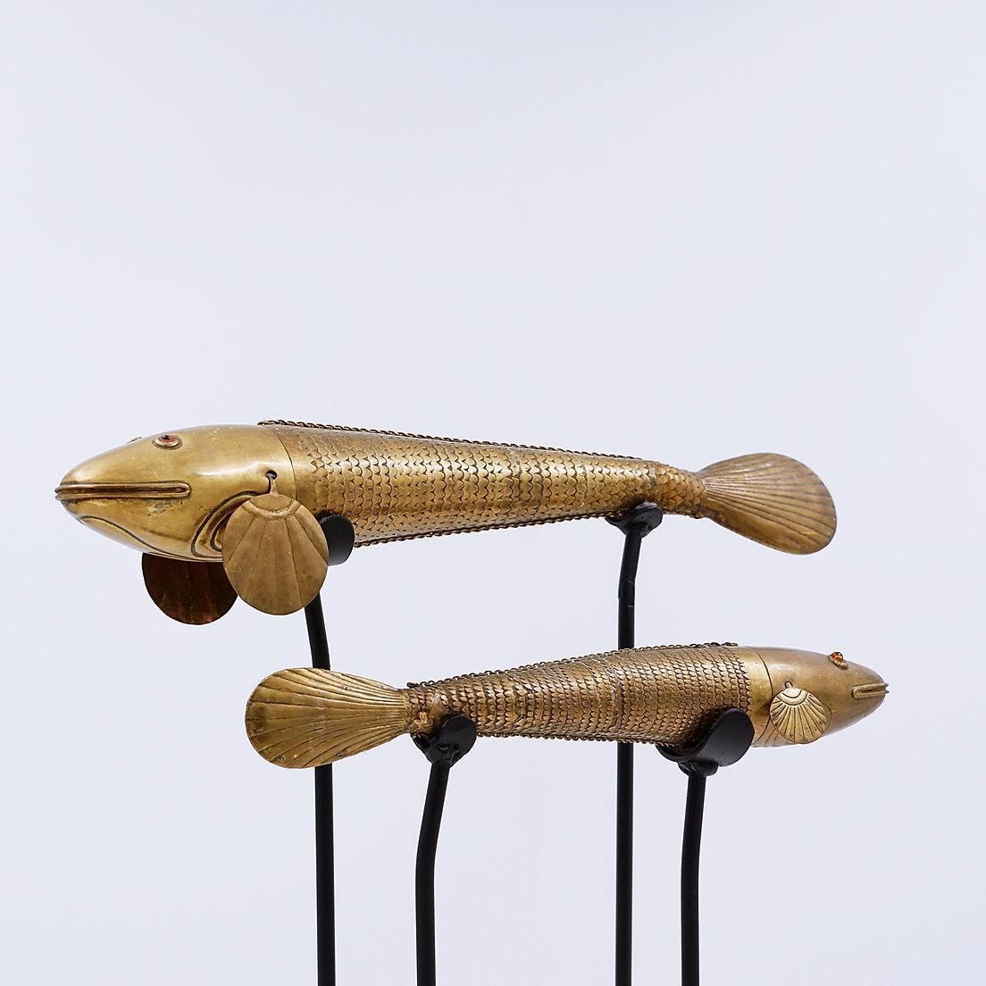 Set Of 2 Articulated Fish Sculptures On Stand   20th photo 775.0
