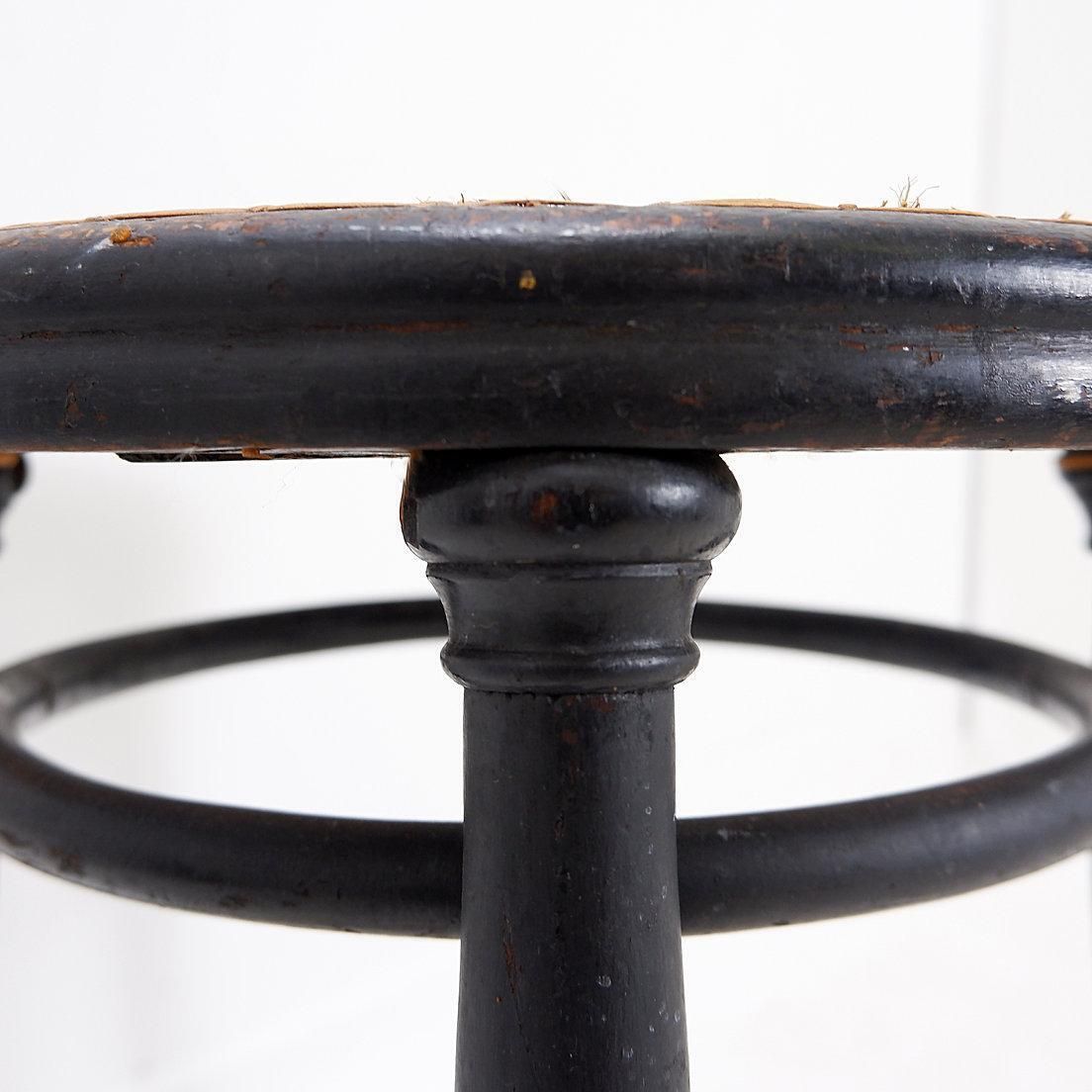 Thonet Black Bentwood Stool, Cane & Wood, Art Deco Style, Europe, 1920 photo vintage