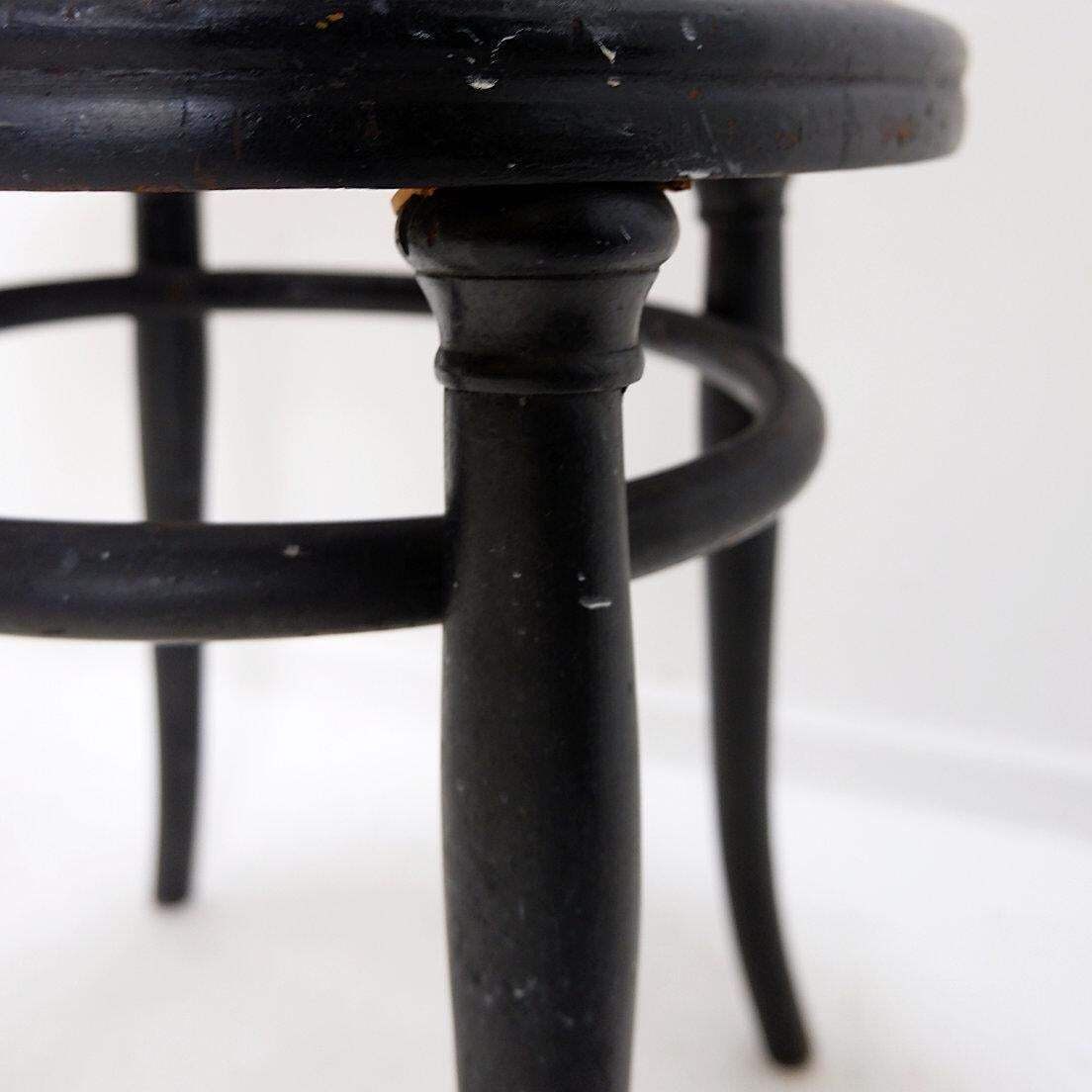 photo vinterior Thonet Black Bentwood Stool, Cane & Wood, Art Deco Style, Europe, 1920