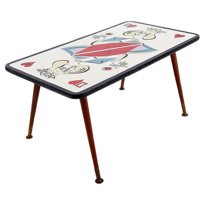Mid Century 'Dame De Coeur' Coffee Table, Wood & Brass, 1950s
