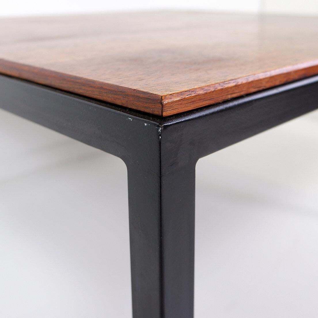 Mid Century Modern Square Coffee Table, Wood & Metal, 1970s photo vinterior