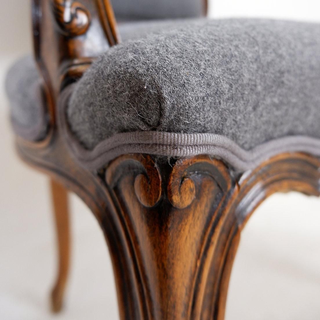 photo furniture Louis XV Style Armchair In Mouse Gray Felt, Carved Wood, 20th Century