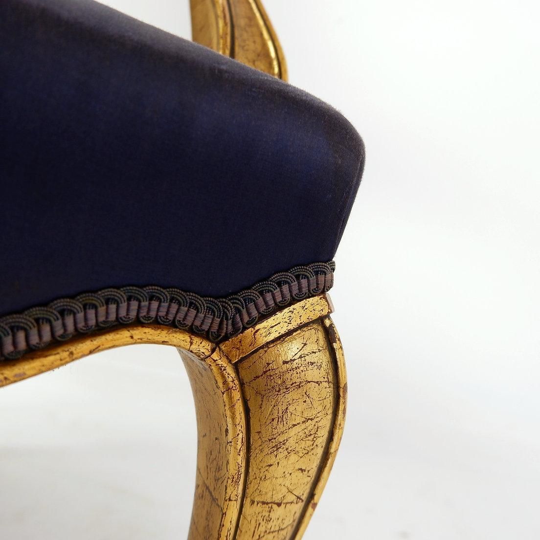 Louis XV Style Armachairs With Original Navy Blue Silk Upholstery   20th photo 687.0