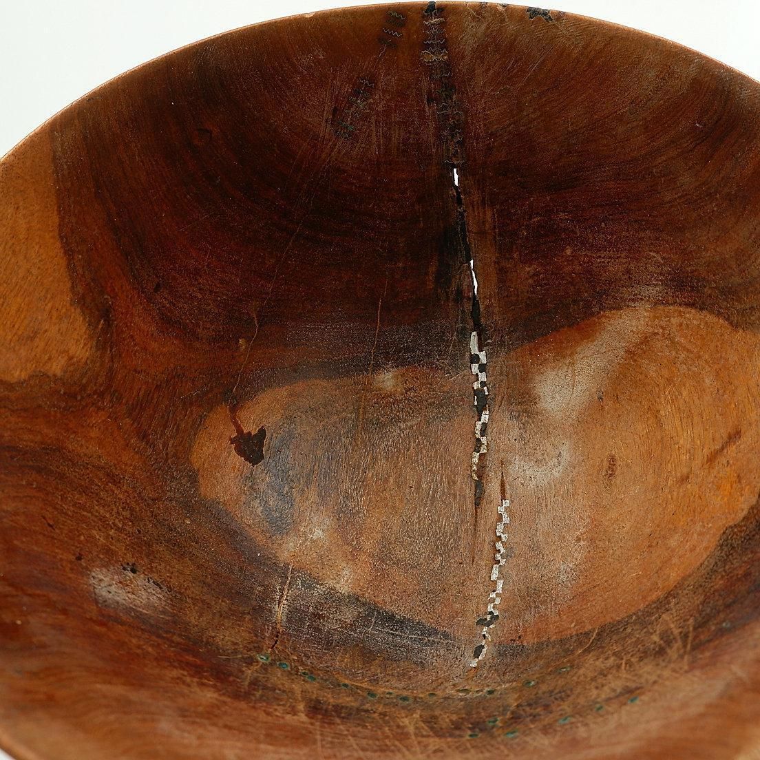 photo for sale Large Carved Tribal Wooden Bowl, Wabi Sabi Style, 20th Century, 32.5cm