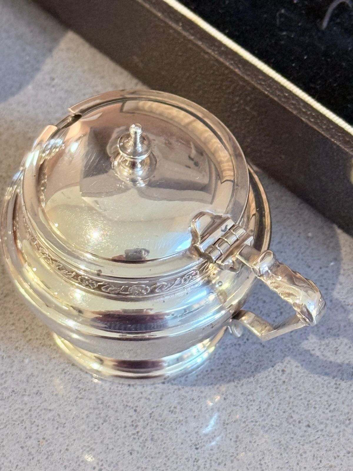 photo buy Antiek Sterling Zilveren Condimentenset in Originele Passende Koffer, Londen Gehaltemerkt