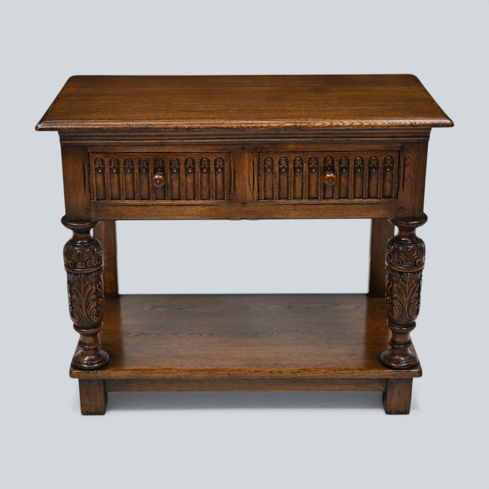 Oak Hall Table 2 Drawers Lower Tier Carved Front Legs Free Uk Delivery photo furniture