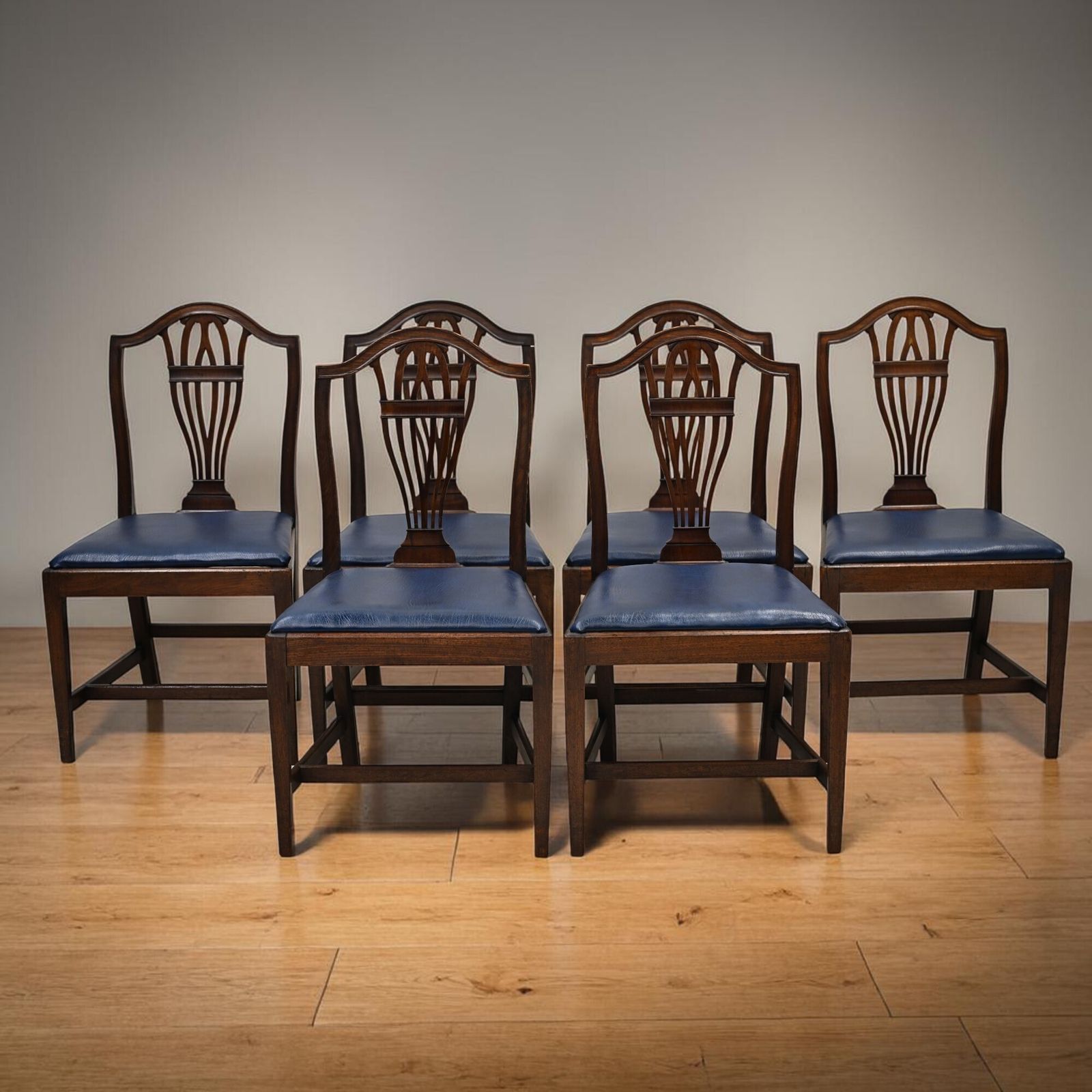 6 Georgian Mahogany Dining Chairs Blue Faux Leather Seats Free Uk Delivery